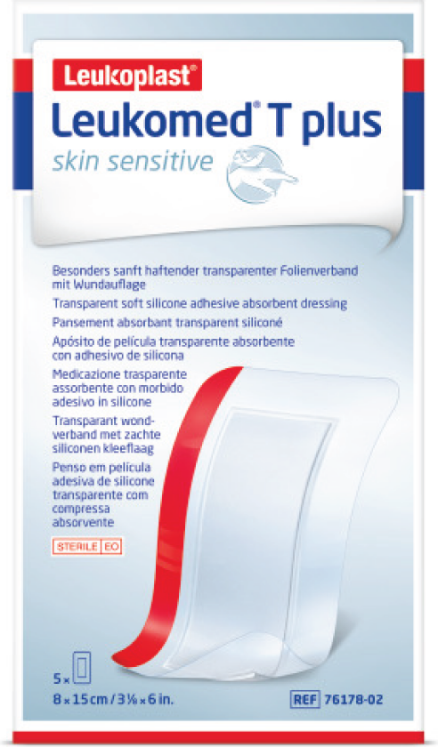 Leukomed T-Plus Skin Sensitive Filmbandasje, 8x15cm, 5 stk.