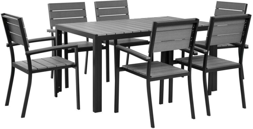 7 Deler Hagesett Grå Svart Aluminium 6 Stoler Værbestandig