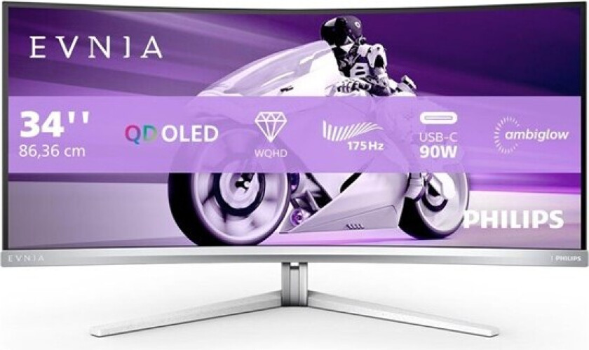 Evnia 8000 34M2C8600 - OLED-skjerm - gaming - kurvet - 34" - 3440 x 1440 WQHD @ 175 Hz - 1000 cd/m² - 1000000:1 - DisplayHDR 400 True Black -