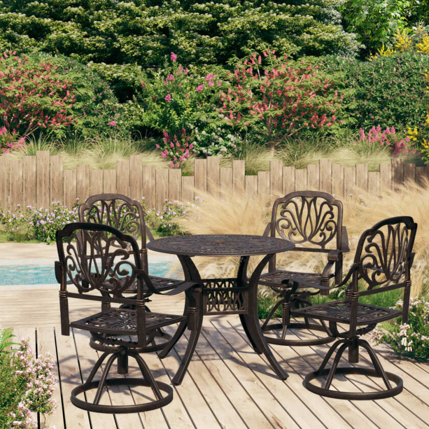 Bistrosett 5 deler støpt aluminium bronse