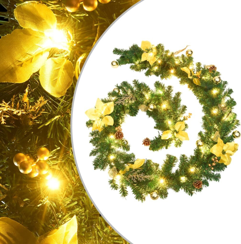 Julekrans med LED-lys grønn 2,7 m PVC