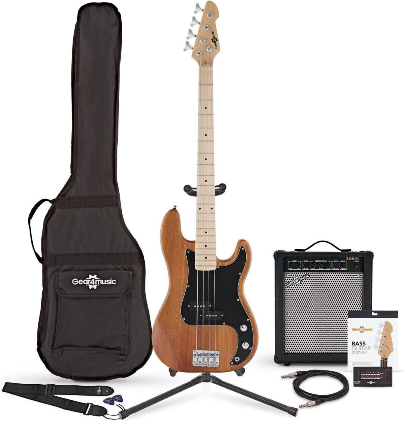 Gear4Music LA Select Bassgitar + 35W Forsterkerpakke Natural