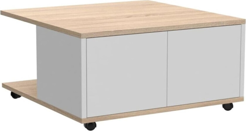 Mobilt salongbord 70x70x36 cm eik og høyglans hvit