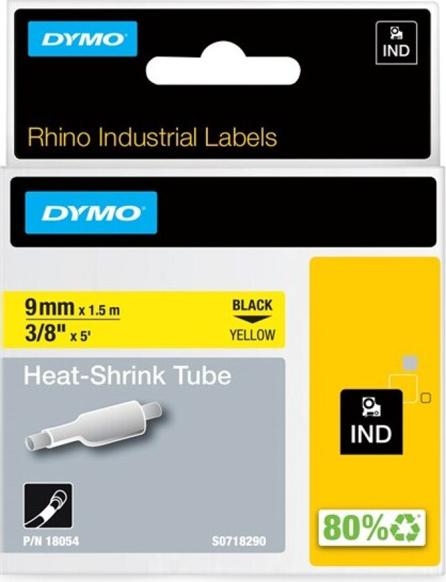 Dymo Tape Rhinopro Krympeslange 9mm Svart/gul