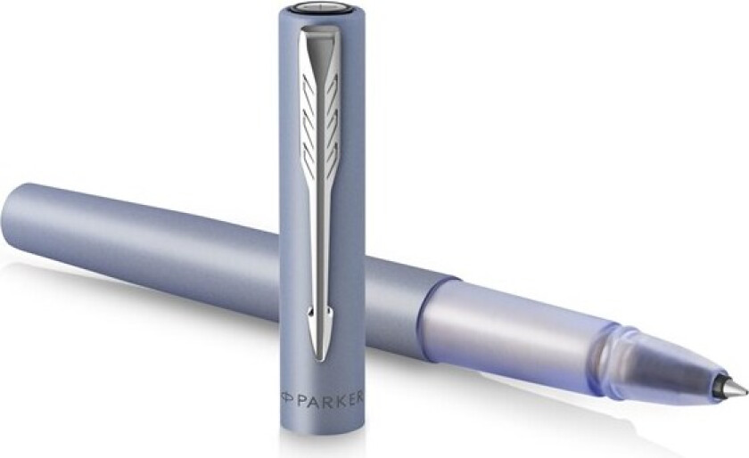 Vector XL Rollerball Pen | Metallic Silver-Blue Lacquer on Brass | Fine Point with Black Ink Refill | Gift Box