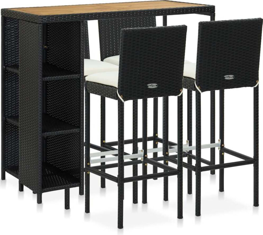 Barsett til hage med puter 5 deler polyrotting svart