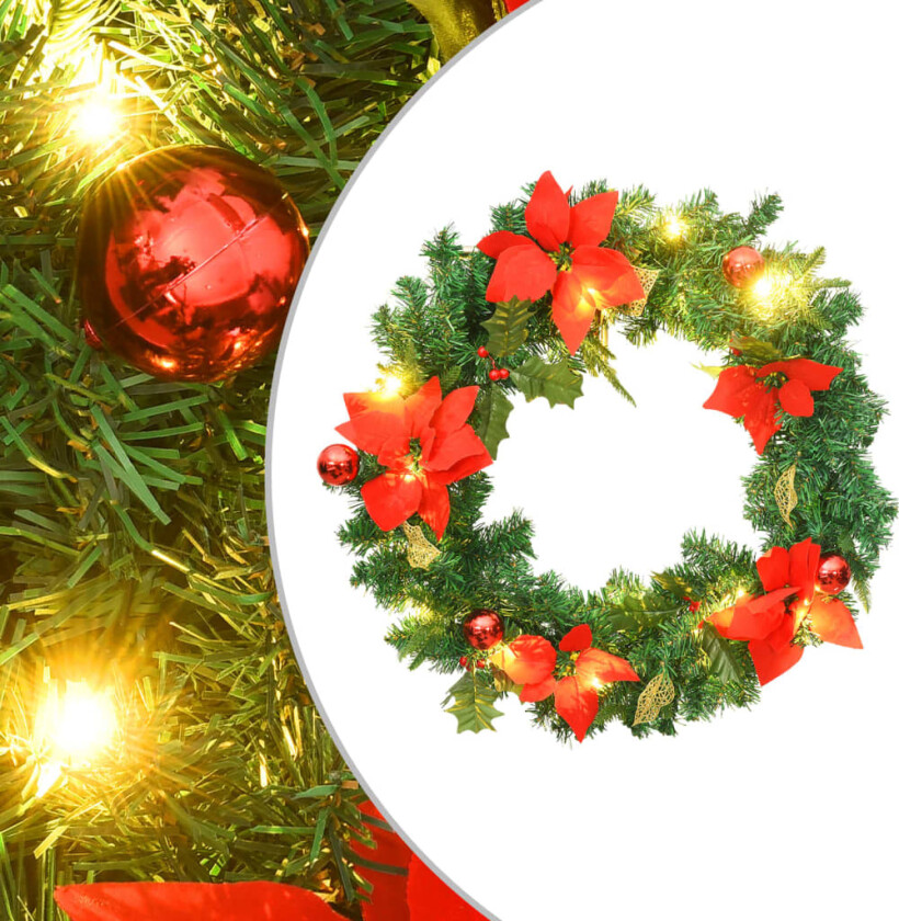 Julekrans med LED-lys grønn 60 cm PVC