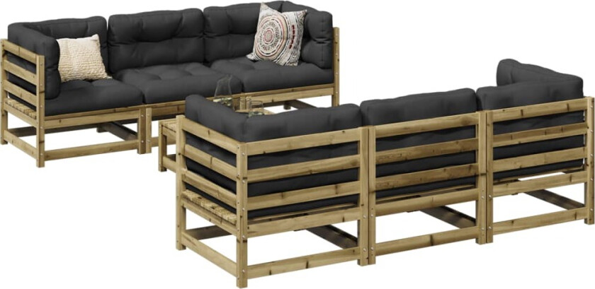 Hagesofasett 7 deler impregnert furu