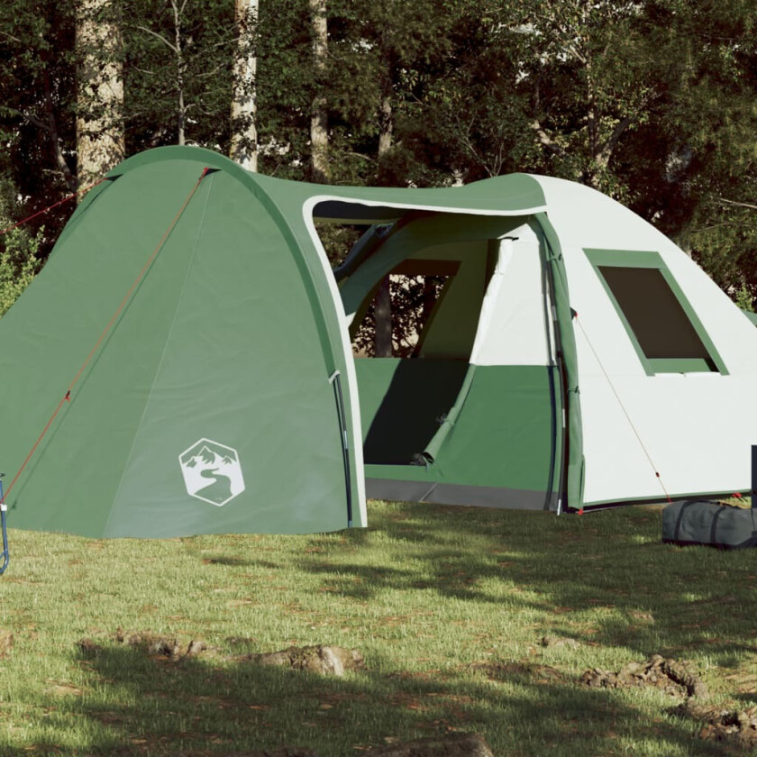 Campingtelt 6 personer grønn 466x342x200 cm 185T taft