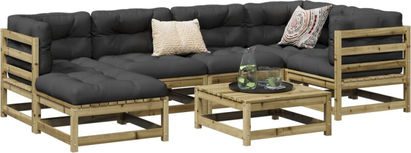 Hagesofasett 7 deler impregnert furu