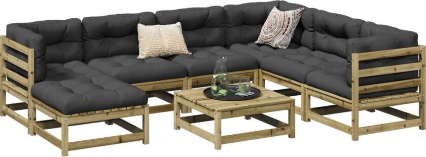 Hagesofasett 8 deler impregnert furu