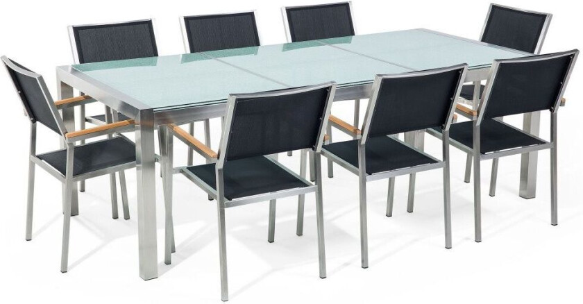 Hagemøbelsett Svart Glass 220 x 100 cm 8-seter Hage Utendørs Terrasse