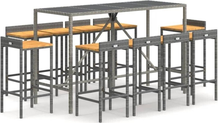 Hagebarsett 11 deler grå polyrotting og heltre akasie