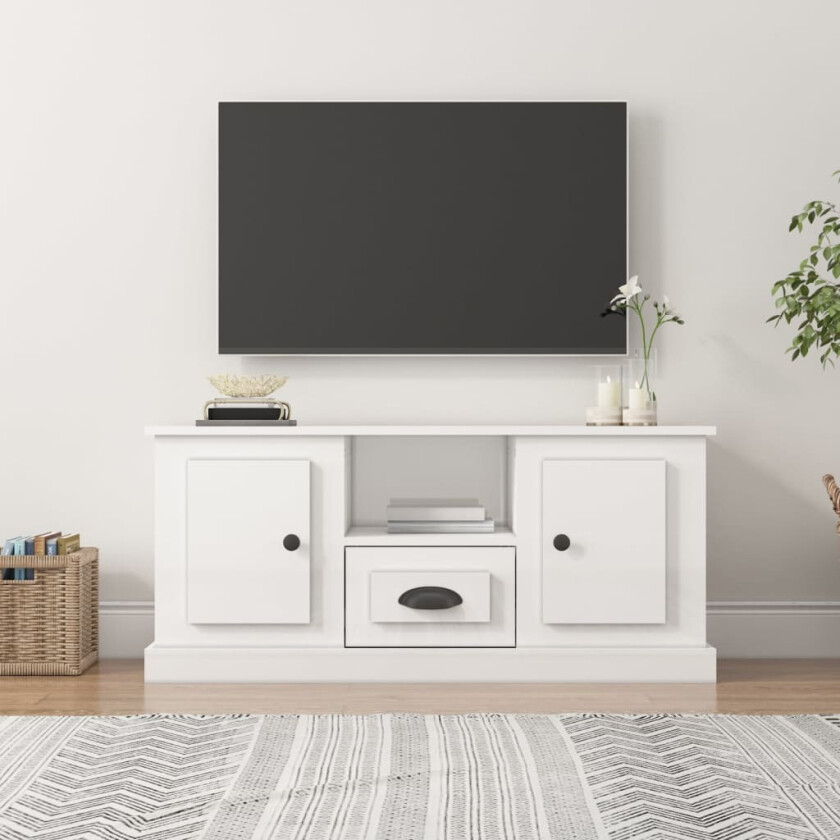 TV-benk høyglans hvit 100x35,5x45 cm konstruert tre