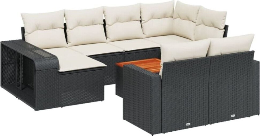 Hagesofagruppe med puter 11 deler svart polyrotting