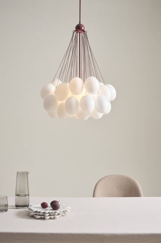 37 taklampe matt burgundy finishing + Opal white glass (adjustable tube)