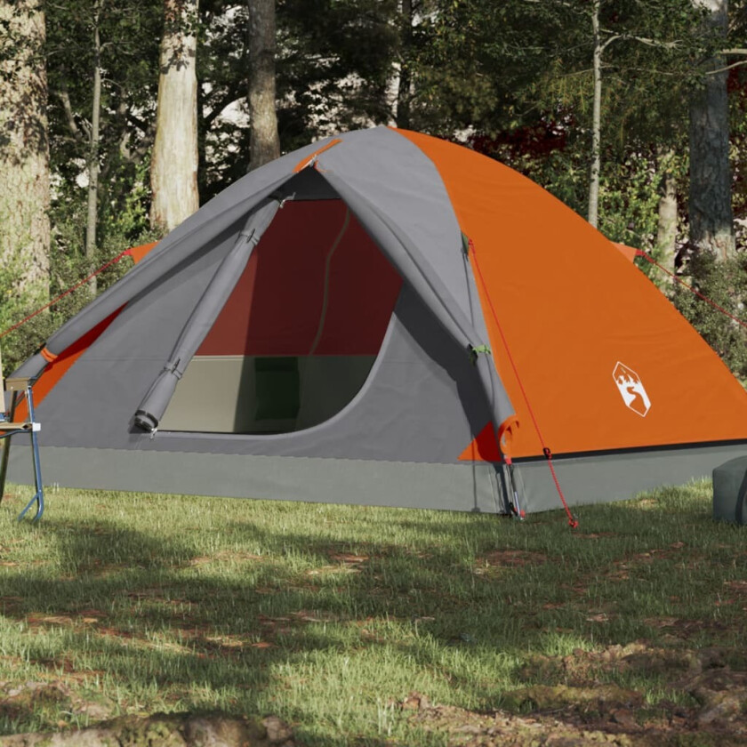 Campingtelt 3 personer grå og oransje 240x217x120 cm 190T taft