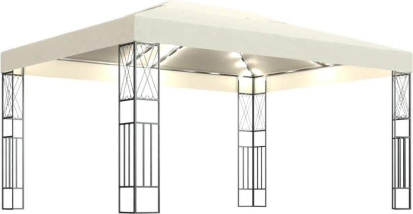 Paviljong med LED-lysslynge 3x4 m kremhvit stoff