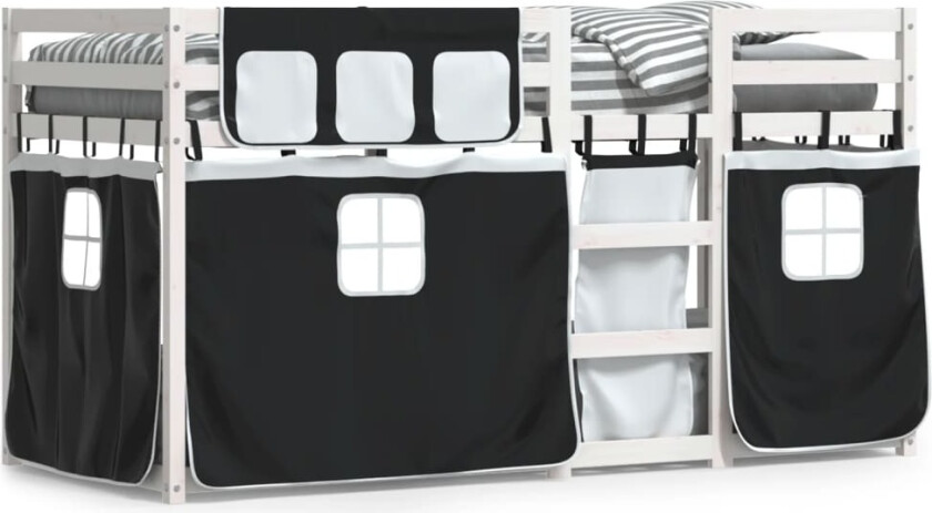 Køyeseng for barn gardiner hvit og svart 90x200 cm heltre furu