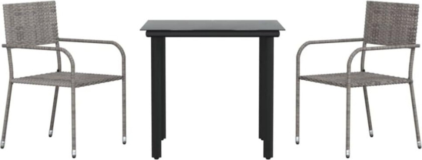 Hagespisegruppe 3 deler grå og svart polyrotting og stål