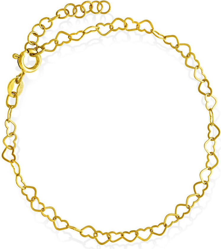 Armbånd i 925 forgylt sølv med hjerter 19 cm