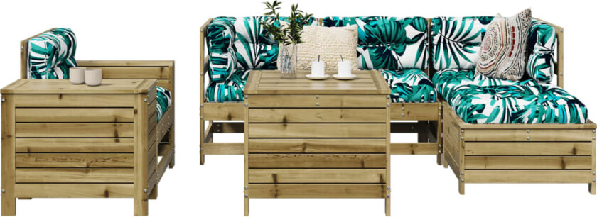 Hagesofasett 7 deler impregnert furu