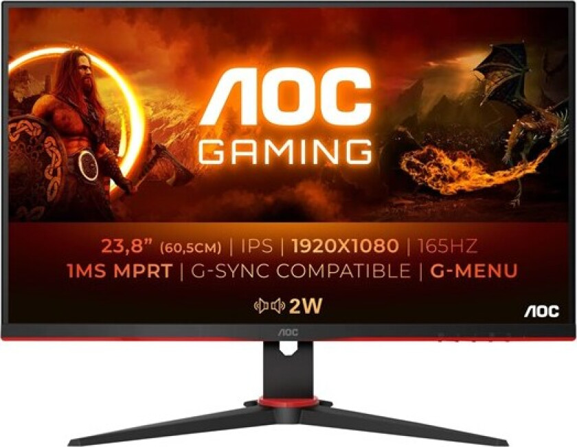 24" AOC Gaming 24G2SPU/BK - 1920x1080 - 165Hz - IPS - USB HUB - 4 ms - Skjerm