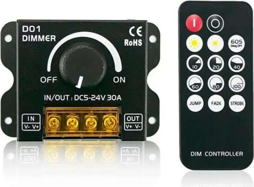 Dimmer - Manual + Remote - 5V/12V/24V - 30A