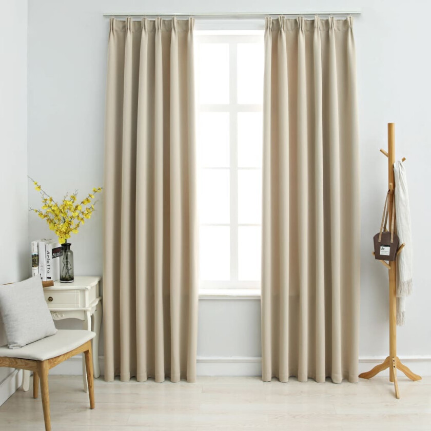 Lystette gardiner med kroker 2 stk beige 140x225 cm