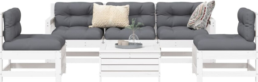 Hagesofasett 6 deler hvit heltre furu