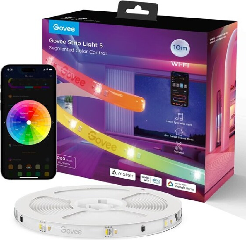 Bilde av RGBIC Wi-Fi + Bluetooth LED Strip Lights With Protective Coating (10M)