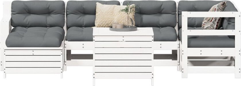 Hagesofasett 7 deler hvit heltre furu