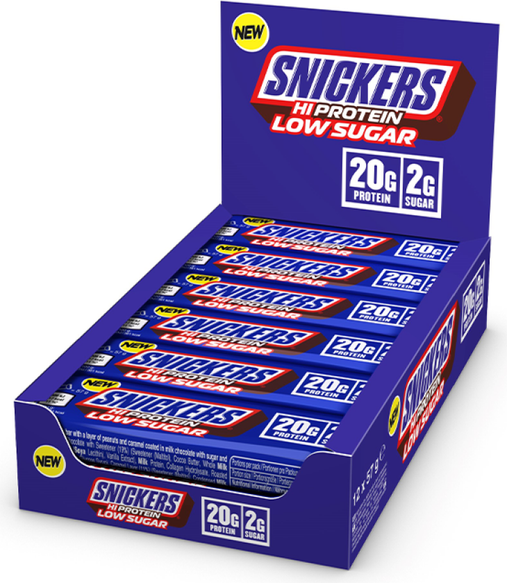 12 x Snickers High Protein Bar Low Sugar, 57 g, Milk Chocolate