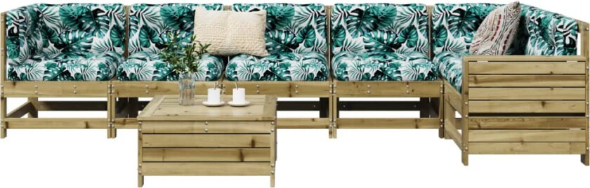 Hagesofasett 7 deler impregnert furu