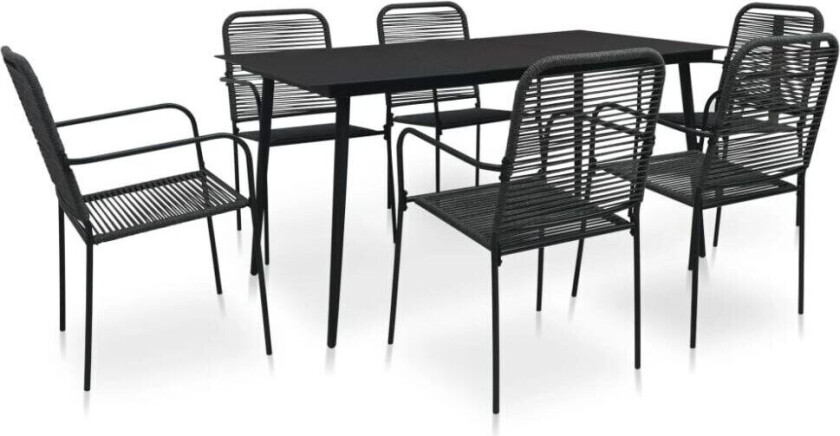 Utendørs spisestue 7 deler bomullstau stål svart