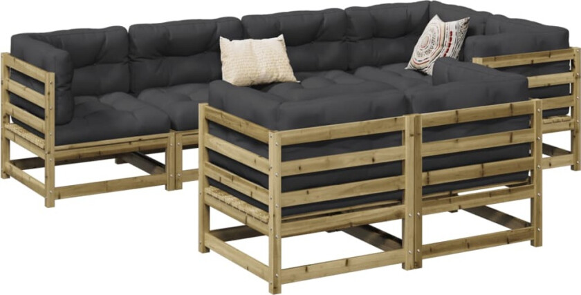 Hagesofasett 7 deler impregnert furu