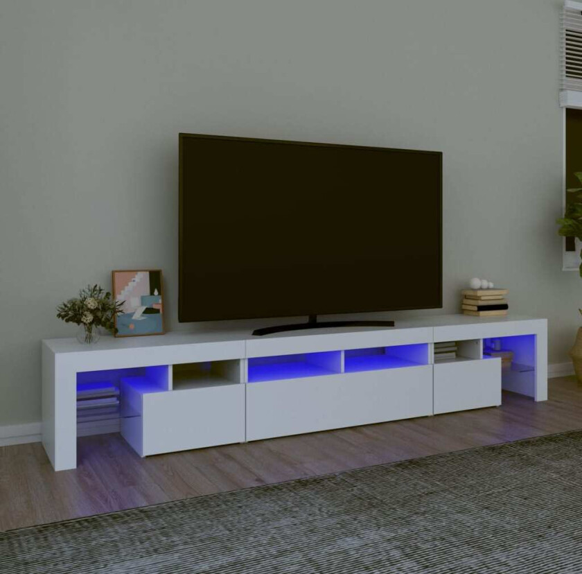 TV-benk med LED-lys hvit 230x36,5x40 cm