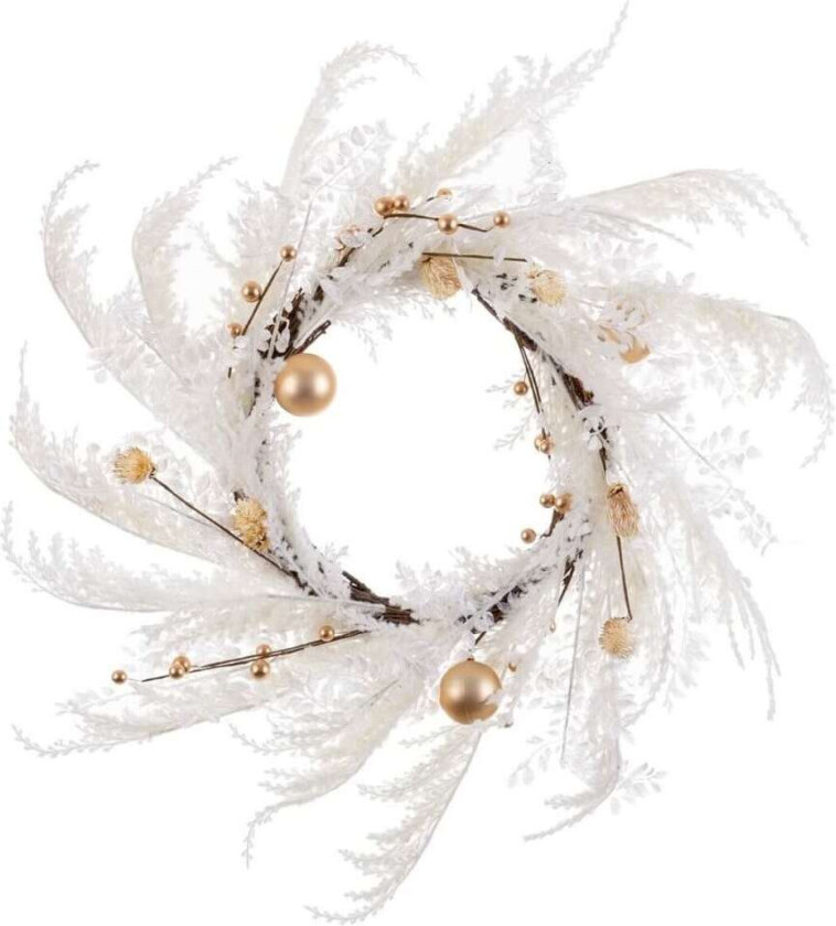 Julekrans Hvit Gylden Plast 60 cm