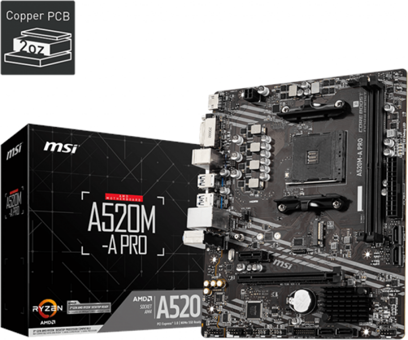 A520M-A PRO Hovedkort - AMD A520 - AMD AM4 socket - DDR4 RAM - Micro-ATX