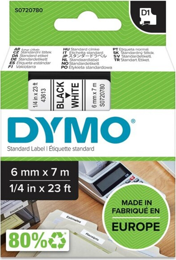 Dymo Tape D1 6mm Svart/hvit