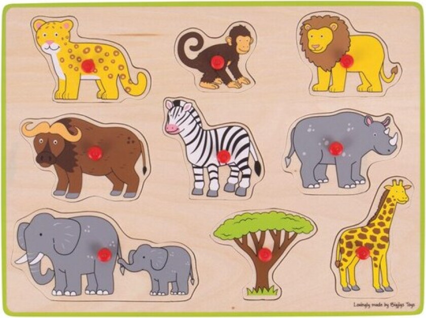Wooden Stud Puzzle Safari 9 pieces. Tre