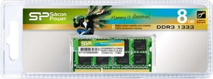 - DDR3L - modul - 8 GB - SO DIMM 204-pin - 1600 MHz / PC3L-12800 - CL11 - 1.35 V - ikke-bufret - ikke-ECC