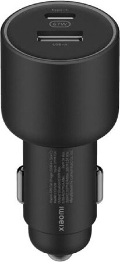 Mi 67w Dual-Port Car Charger (Usb-A + Type-C) - Svart Hurtiglader Til
