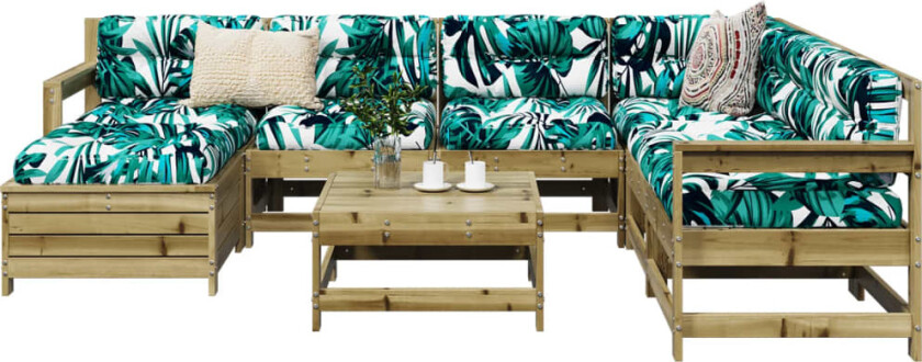 Hagesofasett 8 deler impregnert furu