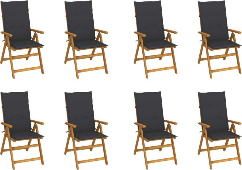 Sammenleggbare hagestoler med puter 8 stk heltre akasie