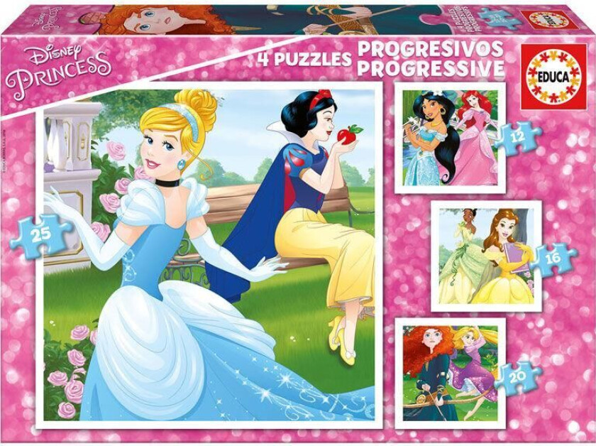 Sett med 4 puslespill Disney Princess Magical 16 x 16 cm