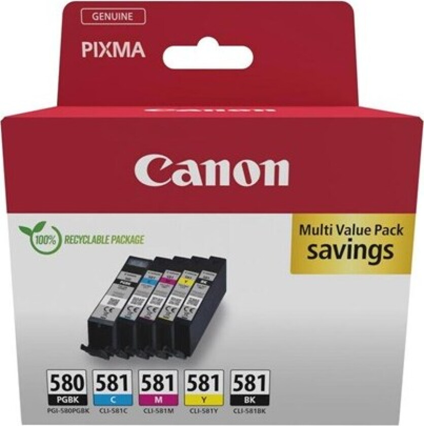 PGI-580BK/CLI-581 BK/C/M/Y Multipack - 5-pack - black yellow cyan magenta pigmented black - original - ink tank - Blekkpatron Blå