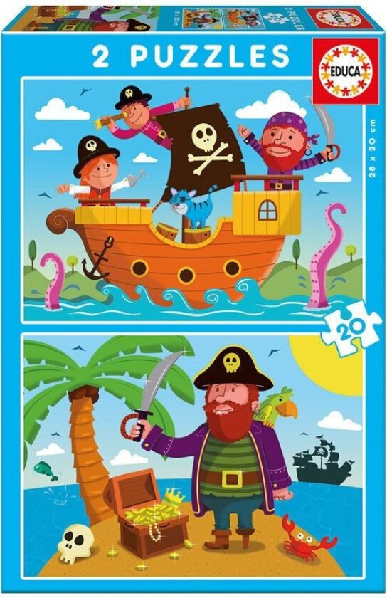 Sett med 2 puslespill Educa 20 Pieces Pirates