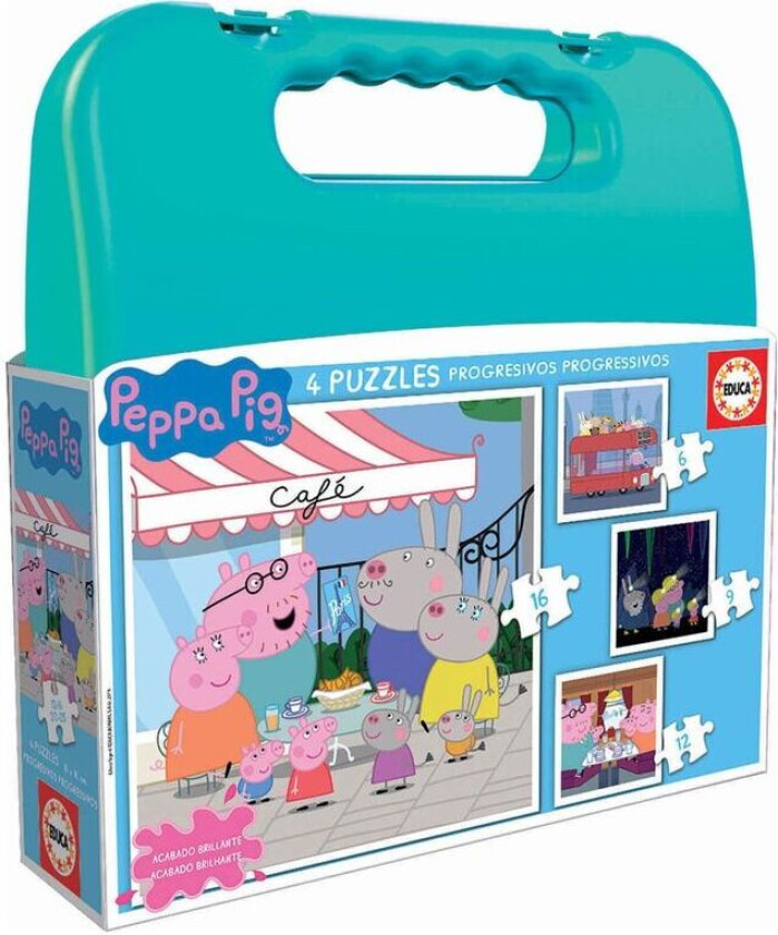 Sett med 4 puslespill Educa Peppa Pig Progressive (6-9-12-16 stk)