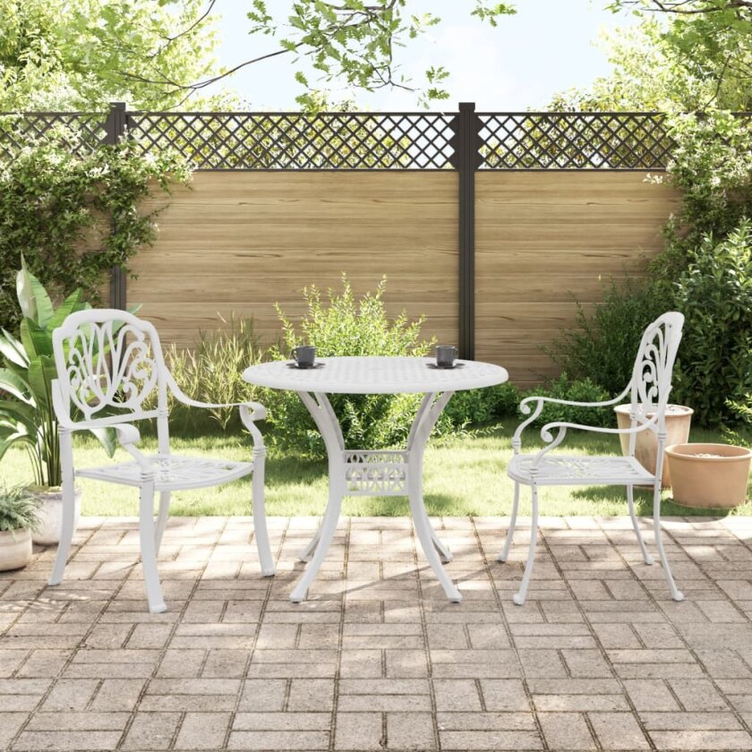 Bistrosett 3 deler hvit støpt aluminium